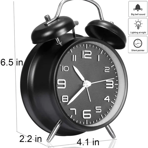 4 Inch Retro Loud Alarm Clock Double Bell Battery Powred Bedside Desk Ornament for Home Classroom Decoration Present